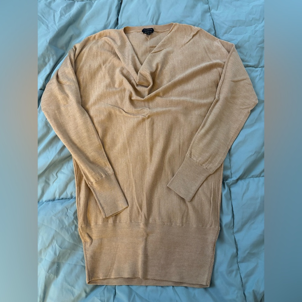 Talbots Tan Cowl Neck Tunic Sweater EUC